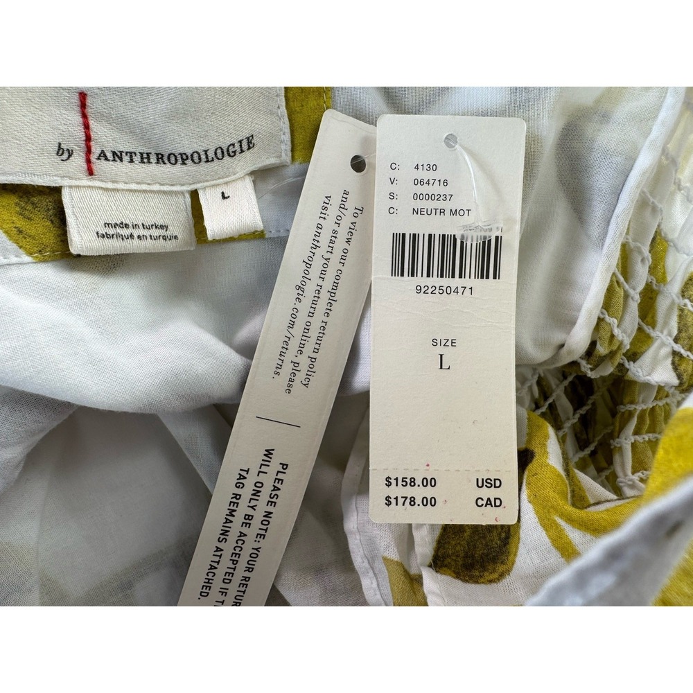 Anthropologie Ruffle-Sleeve White Cotton Square-Neck Mini Dress‎ Size Large NEW - Picture 11 of 12